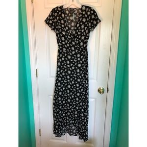 Black & white floral wrap dress